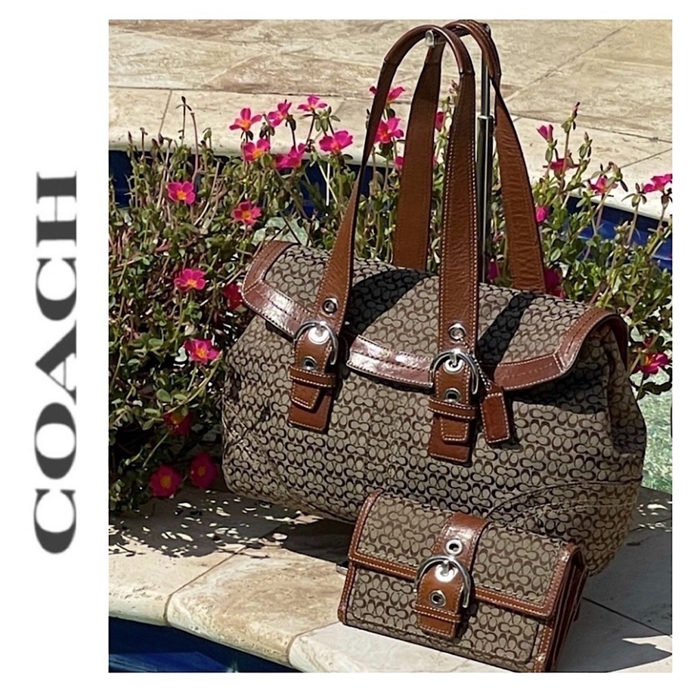 Coach Soho Signature Mini “C” Brown and Tan Handbag w/Matching Wallet